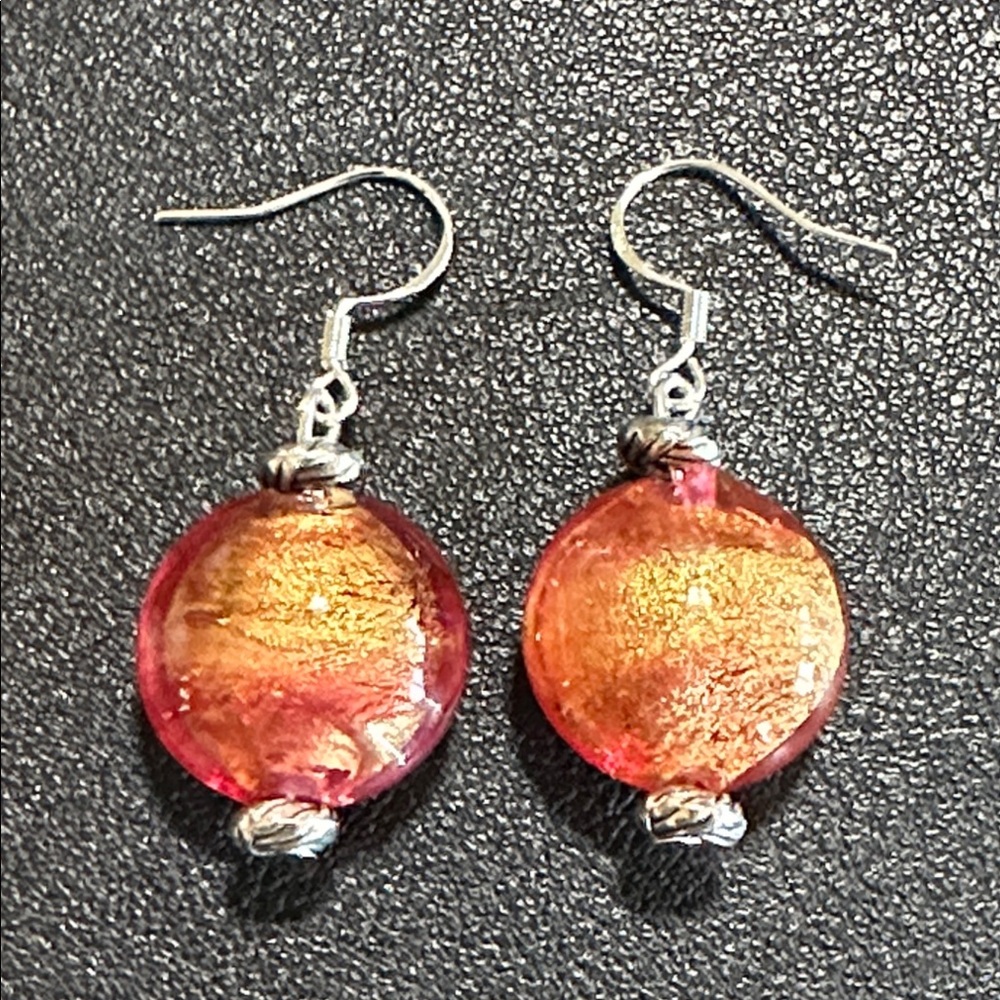 Murano Glass Silver Tone Drop Wire Back Earrings